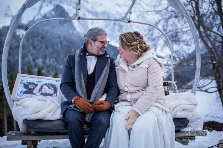 creation signe edith, mariage en hivers dans un gite, sous la neige en montagne